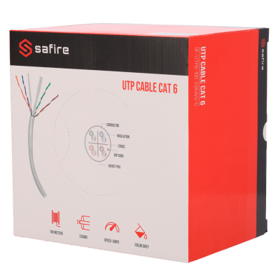 Bobine UTP Cat6 100 m PVC 23AWG - Safire SF-UTP6-100-23AWG-G