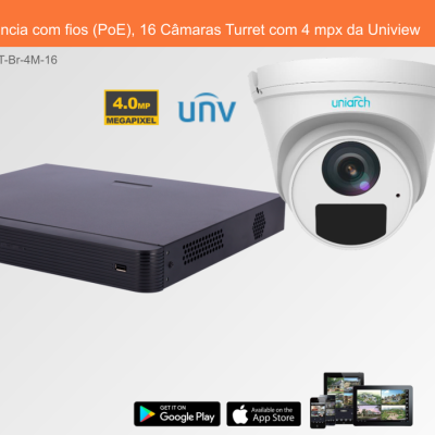Sistema de Videovigilância com fios (PoE), 16 Câmaras Turret com 4 mpx da Uniview