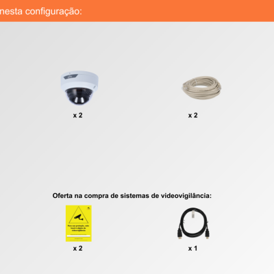 Sistema de Videovigilância com fios (IP) e Switch PoE, 2 Câmaras Mini-Dome com 8 mpx da Uniview