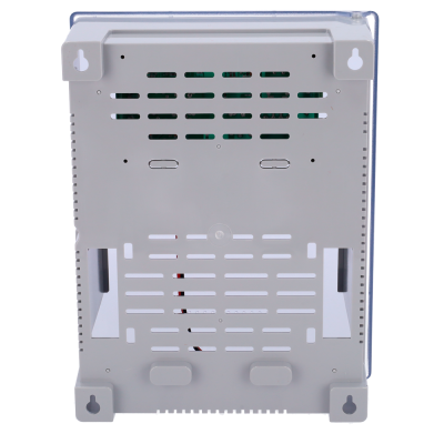 Dispositivo eletrónico cinzento com aberturas para ventilação e fixação