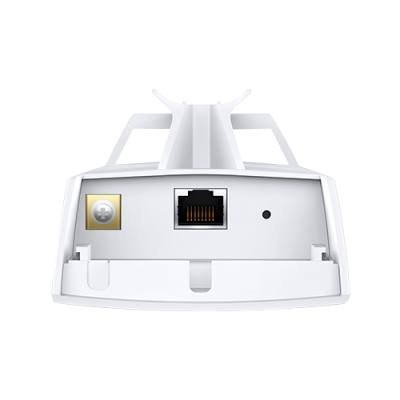Dispositivo eletrônico branco com porta RJ45 e conector de antena