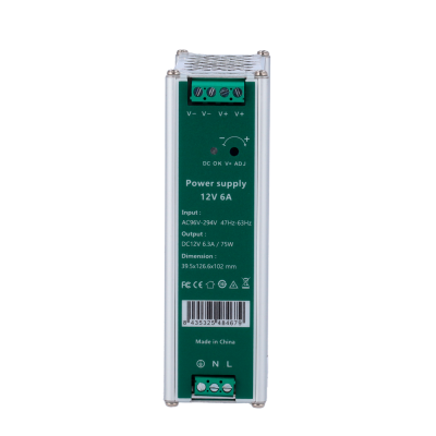 Fonte Alimentação Carril DIN lojaCCTV DC 12V 6.3A 75W (AC 100-240V)