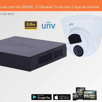Sistema de Videovigilância com fios (RG59), 2 Câmaras Turret com 2 mpx da Uniview