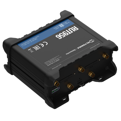 Dispositivo eletrônico preto modelo RU1956 da TELTONIKA com conectores dourados