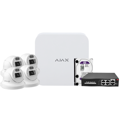 Kit Ajax AJ‑NVRKIT108T‑4 com NVR 8 CH PoE + 4 Turret 4 MP Dual‑Light Wi‑Fi