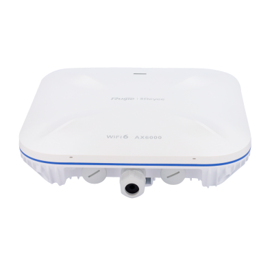 Dispositivo de rede WiFi6 branco com texto Rugged iBeyone AX6000