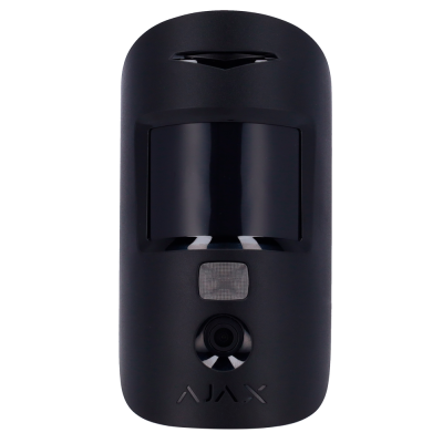 Sensor de movimento preto da marca AJAX com lente e sensor