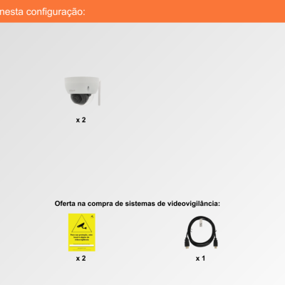 Sistema de Videovigilância sem fios (IP), 2 Câmaras Mini-Dome com 2 mpx da Dahua