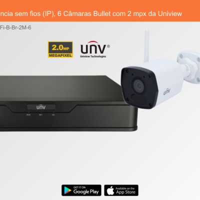 Sistema de Videovigilância sem fios (IP), 6 Câmaras Bullet com 2 mpx da Uniview
