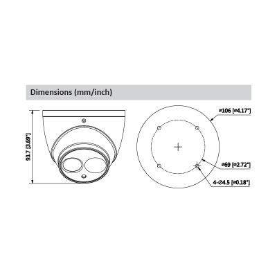 Câmara DAHUA dome hd-cvi de 4 megapixels e lente fixa