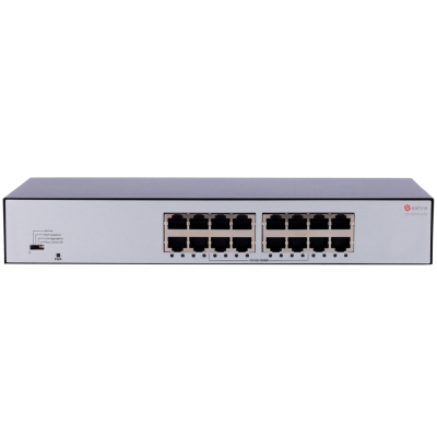 Switch de rede metálico prateado com 24 portas Ethernet