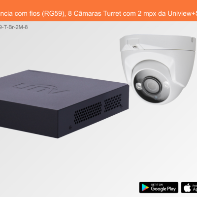 Sistema de Videovigilância com fios (RG59), 8 Câmaras Turret com 2 mpx da Uniview+Safire