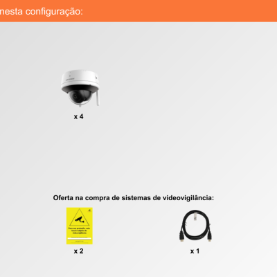 Componentes de sistema de videovigilância com texto descritivo em português