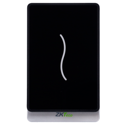 Leitor digital retangular com ecrã preto e texto ZKTeco