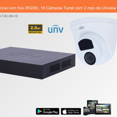 Sistema de Videovigilância com fios (RG59), 16 Câmaras Turret com 2 mpx da Uniview