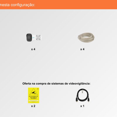 Sistema de Videovigilância com fios (IP) e Switch PoE, 4 Câmaras Bullet com 2 mpx da Uniview