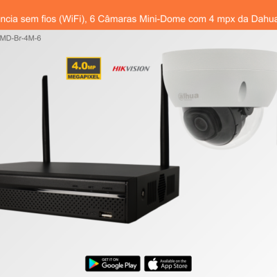 Sistema de Videovigilância sem fios (WiFi), 6 Câmaras Mini-Dome com 4 mpx da Dahua