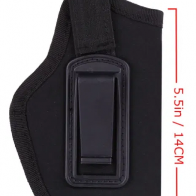 Coldres para pistola preto com clip e medidas em vermelho