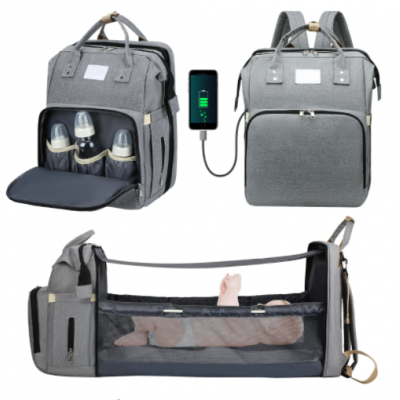 Mochila Mala Fraldario Berço Portatil Cama Bebe USB Dobravel e multifuncional