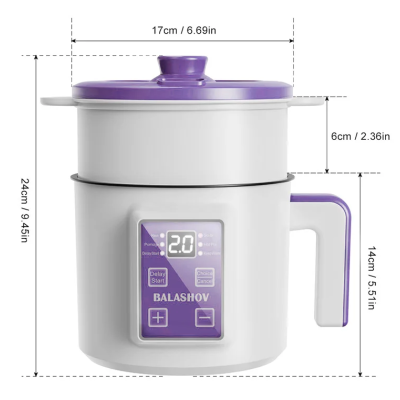Panela Elétrica Multifunções 220V Cozinhar Arroz Sopas Massa Legumes Portátil com Camada Dupla e Temporizador Digital
