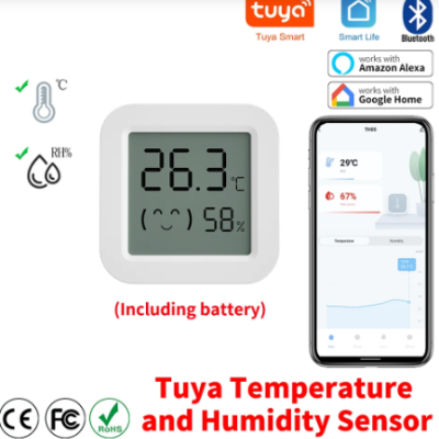 Medidor temperatura humidade sensor bluetooth casa interior exterior tuya alexa google home LCD