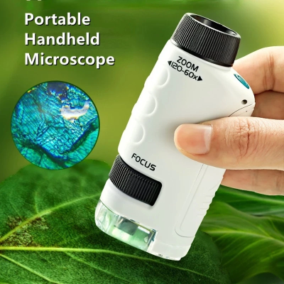 Microscopio de bolso pequeno portatil 60x a 120x LED NOVO
