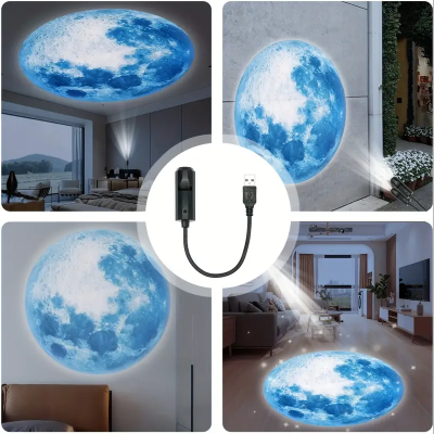 Projector globo lua teto decoração quarto casa crianças rotativo 360º USB