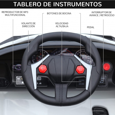 Carro elétrico tipo Lamborguini branco para crianças brinquedo