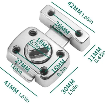 Fecho metálico prateado com várias medidas indicadas