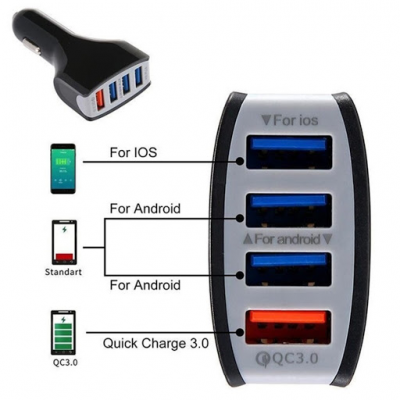 Carregador USB 4 portas QUICK CHARGE 3.0 Isqueiro carro para Android IOS
