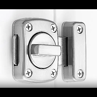 Fecho de segurança metálico prateado com botão giratório