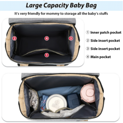 Mochila Mala Fraldario Berço Portatil Cama Bebe USB Dobravel e multifuncional