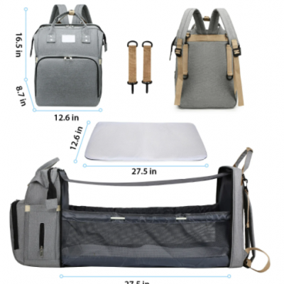 Mochila Mala Fraldario Berço Portatil Cama Bebe USB Dobravel e multifuncional