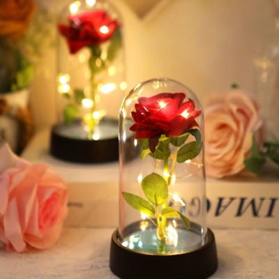 Rosa Eterna com Luzes LED Presente Romântico e Decorativo