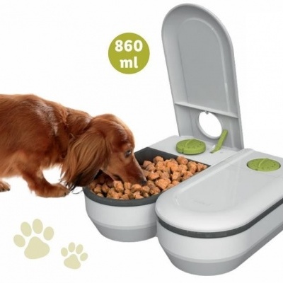 Alimentador dispensador duplo cão gato animais com temporizador até 48h gelo