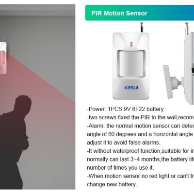 Sensor de movimento PIR KERUI branco e rosa claro com antena metálica