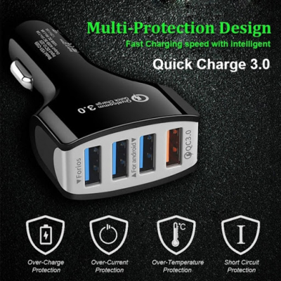 Carregador USB 4 portas QUICK CHARGE 3.0 Isqueiro carro para Android IOS