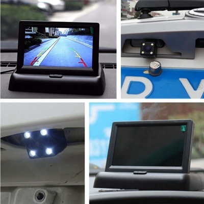 Monitor e câmara de visão traseira de automóvel com luzes LED e matrícula