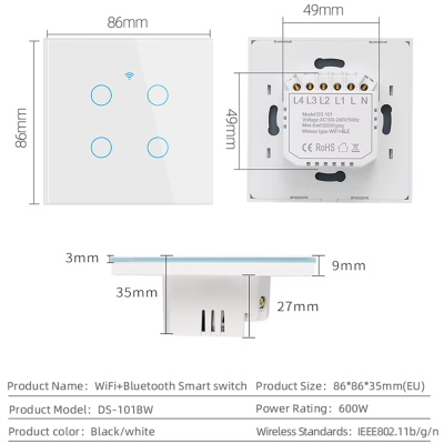 Tomada Inteligente WiFi com Botão Touch Controle por Voz, App e Automação Alexa Google Home Tuya Smart Life