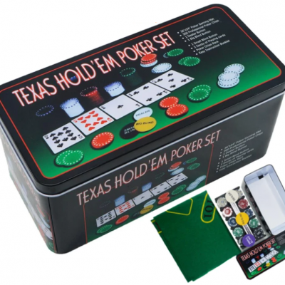 Mesa tabuleiro tapete jogo Blackjack e Poker completo com 200 fichas e caixa