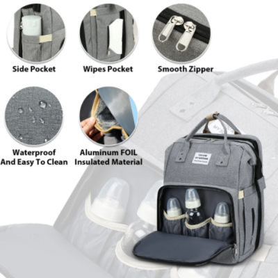 Mochila Mala Fraldario Berço Portatil Cama Bebe USB Dobravel e multifuncional