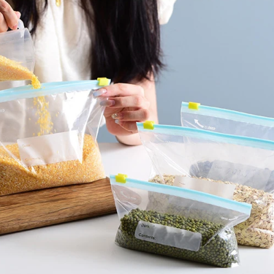 Conjunto com 10 Sacos Zip Lock Reutilizáveis Alimentos Armazenamento Transparente Hermético Seguro