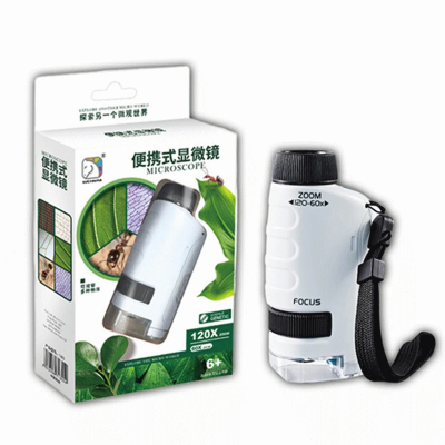 Microscopio de bolso pequeno portatil 60x a 120x LED NOVO