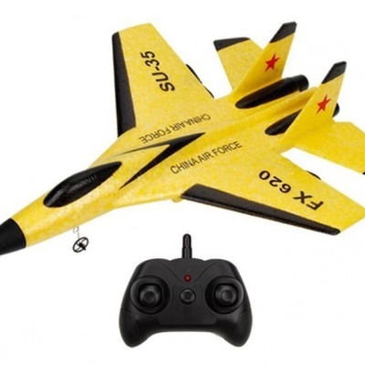 Avião Jato Caça Telecomandado RC LED radiomodelismo Amarelo 2.4ghz 2ch
