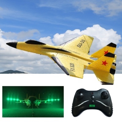 Avião Jato Caça Telecomandado RC LED radiomodelismo Amarelo 2.4ghz 2ch
