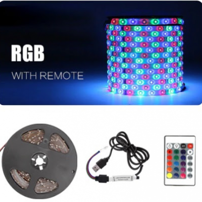 Fitas LED RGB USB com comando decoração casa carro TV