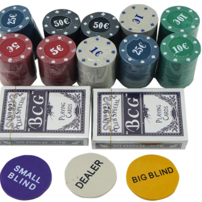 Mesa tabuleiro tapete jogo Blackjack e Poker completo com 200 fichas e caixa