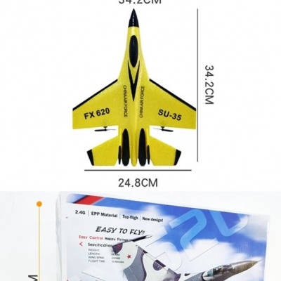 Avião Jato Caça Telecomandado RC LED radiomodelismo Amarelo 2.4ghz 2ch