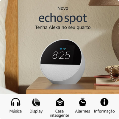Amazon Alexa Echo Spot 2024 Relógio Despertador inteligente com som de qualidade e Amazon NOVO e SELADO