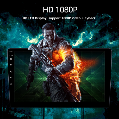 Ecrã tátil preto a mostrar soldado em videojogo com efeitos de fogo e texto HD 1080P